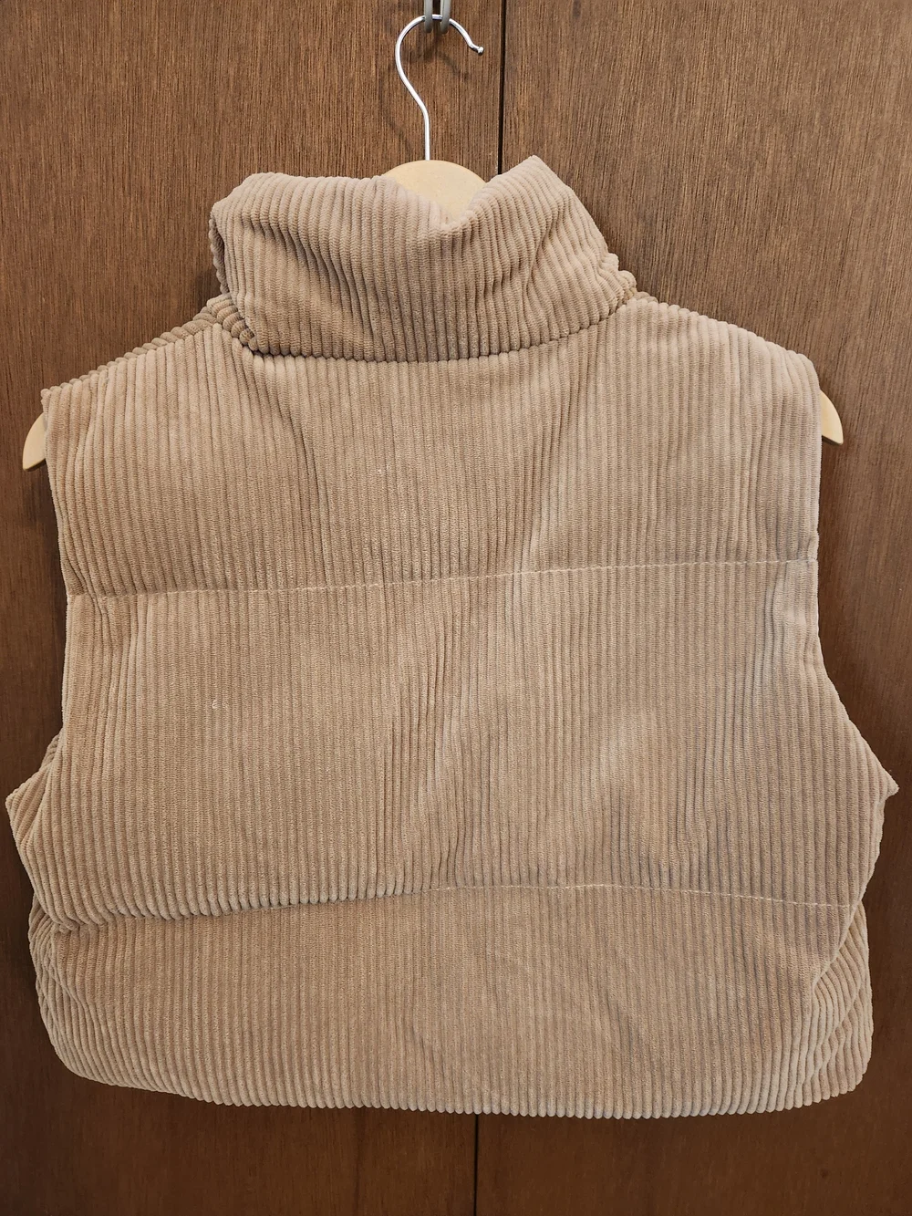 Womens Cropped Corduroy Puffer Vest - Taupe - Picture 2 of 3